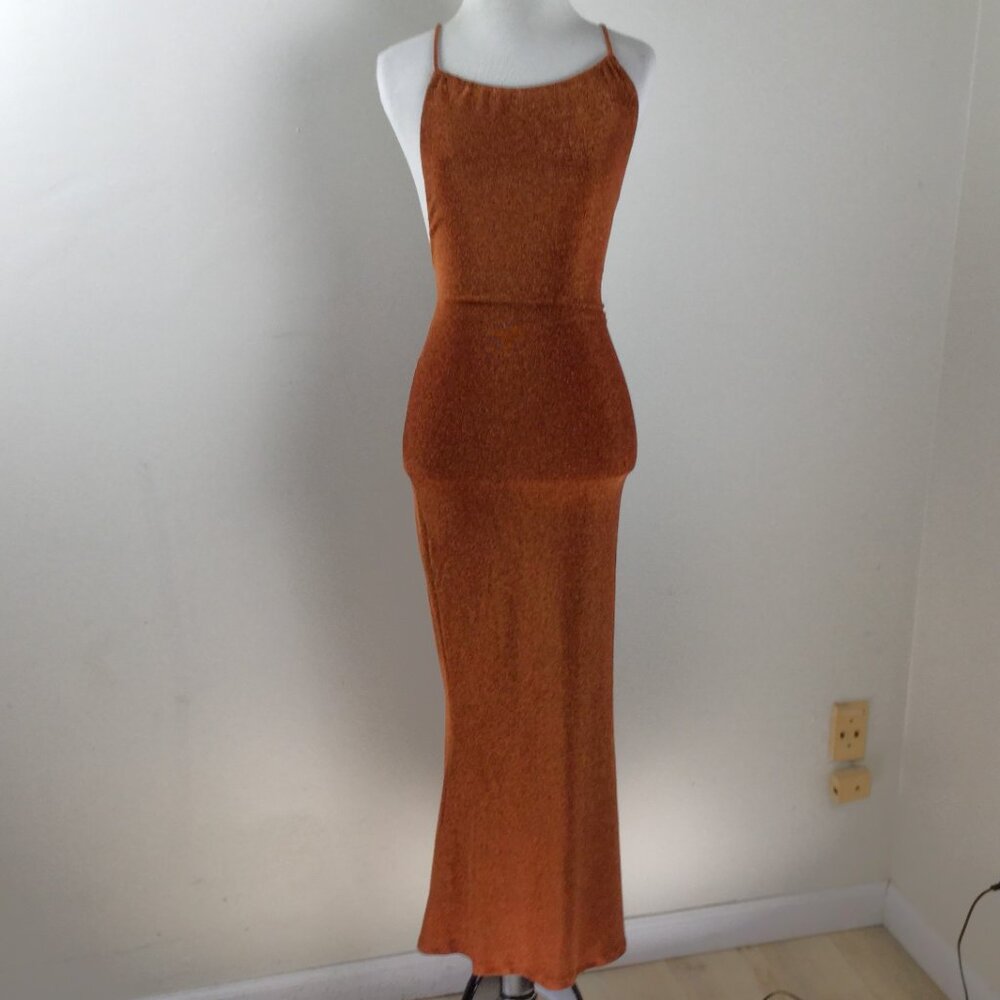 NEW Revolve Misha Metallic Copper Maxi Cocktail Dress 0 - Picture 3 of 8